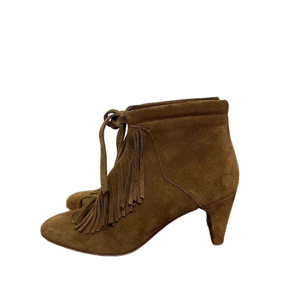 Maje‎ Brown Suede Fringe Heeled Block Heel Ankle Boots Size 36